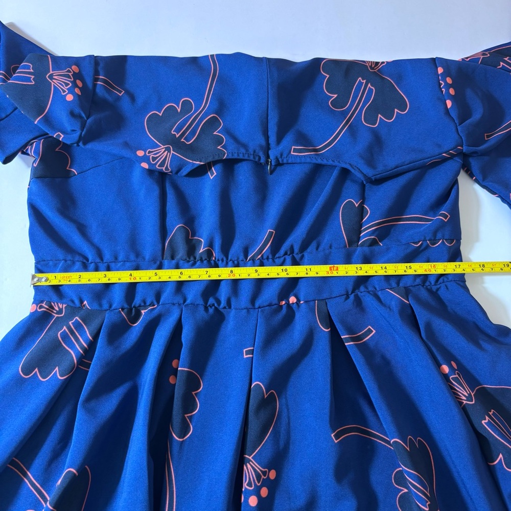 New Floral Midi Dress 3/4 Sleeves Pockets Evening Flare Pleated Blue Size XXL - Picture 15 of 15